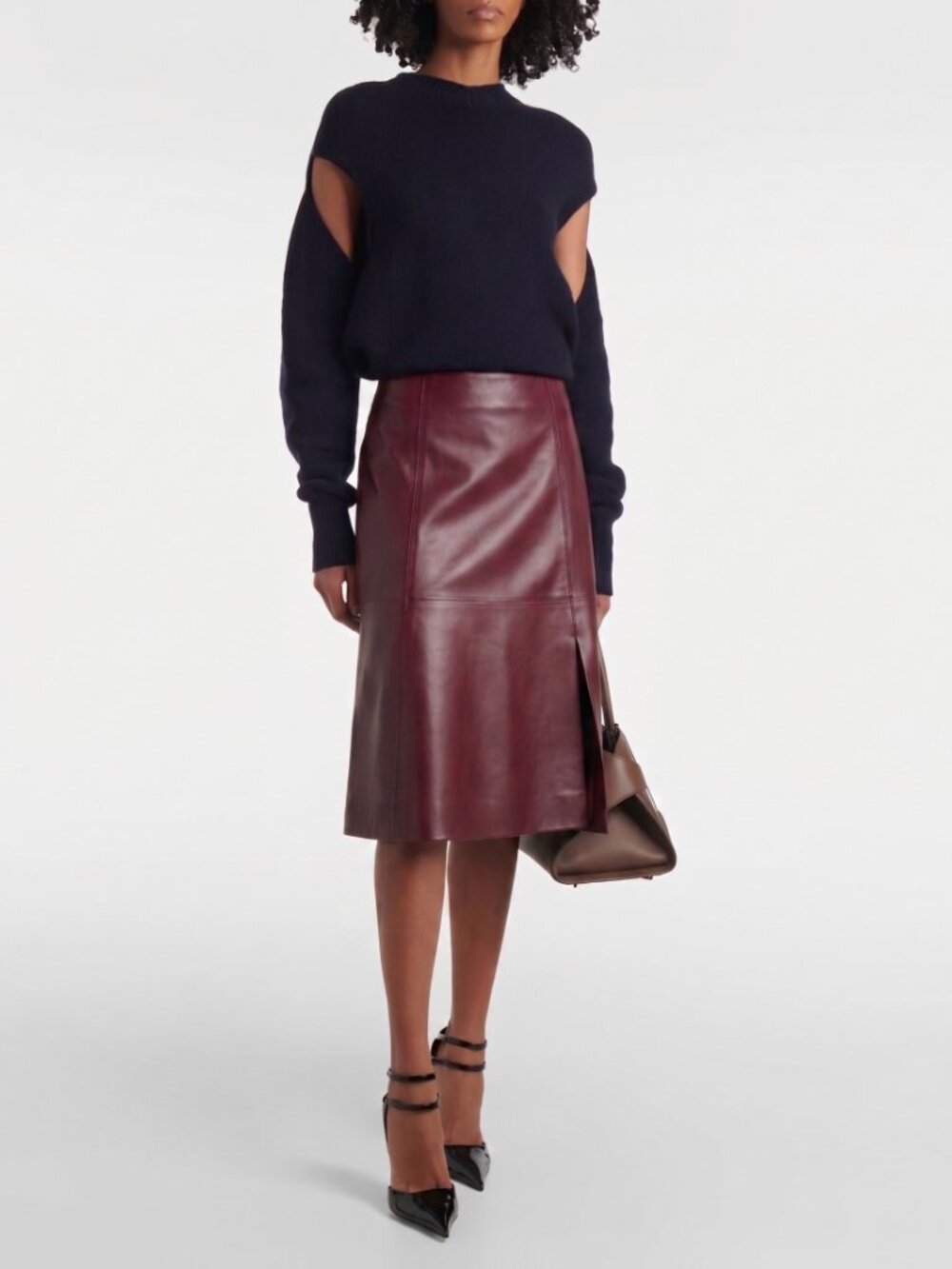 Salvatore Ferragamo Leather A-Line Midi Skirt Burgundy Size Est IT 38 US 2